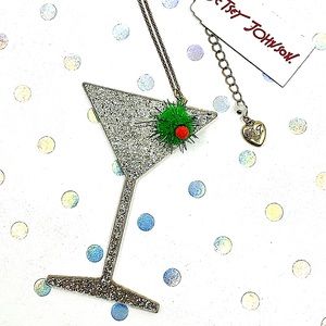 Betsey Johnson ‘Holiday Kitsch’ Martini Glass Necklace w/Tag  HTF!